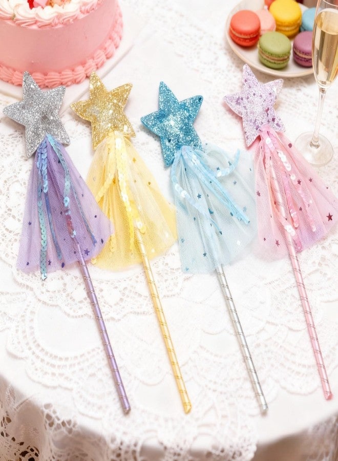 Mezchi 12 Pcs Glitter Princess Wand Kit, 12 Inch Angel Fairy Star Magic Dress-up Wands for Girl Kid Birthday Role Play Party Supply Favor, Costume Props, Pink, Blue, Purple, Yellow - Image 4